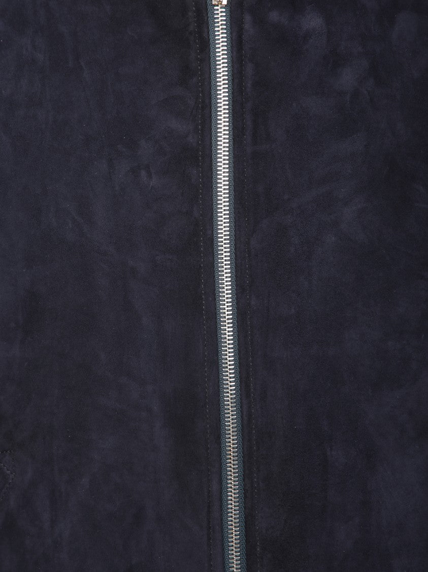 Paul Smith Suede Bomber Jacket With Ribbed Cuffs And Central Zip