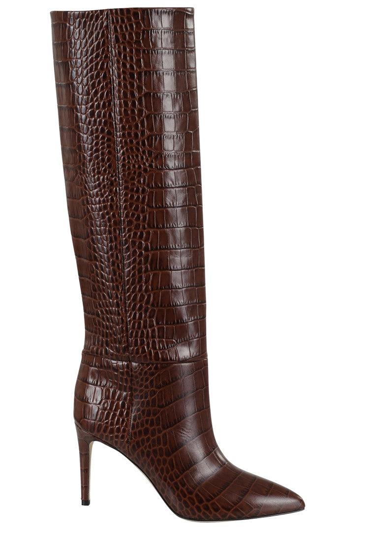 Paris Texas Ebony Stiletto Boot 85 Pointed Crocodile-Effect Leather Boots
