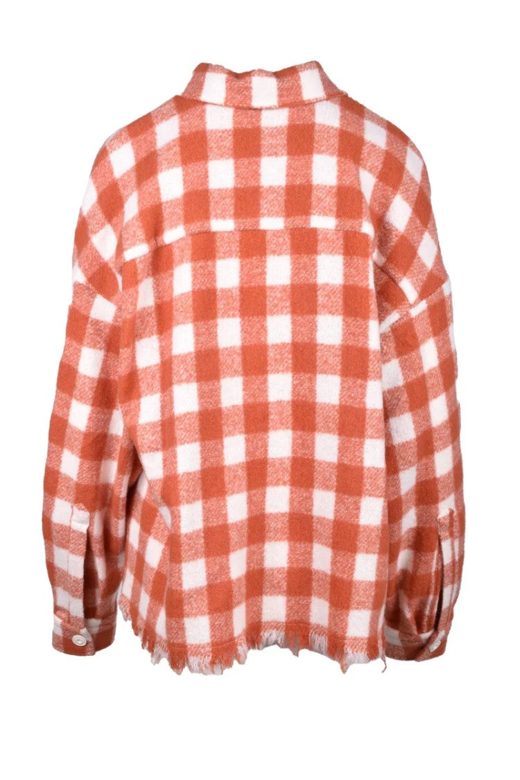 Destin Cropped Checkered Shirt With Frayed Hem