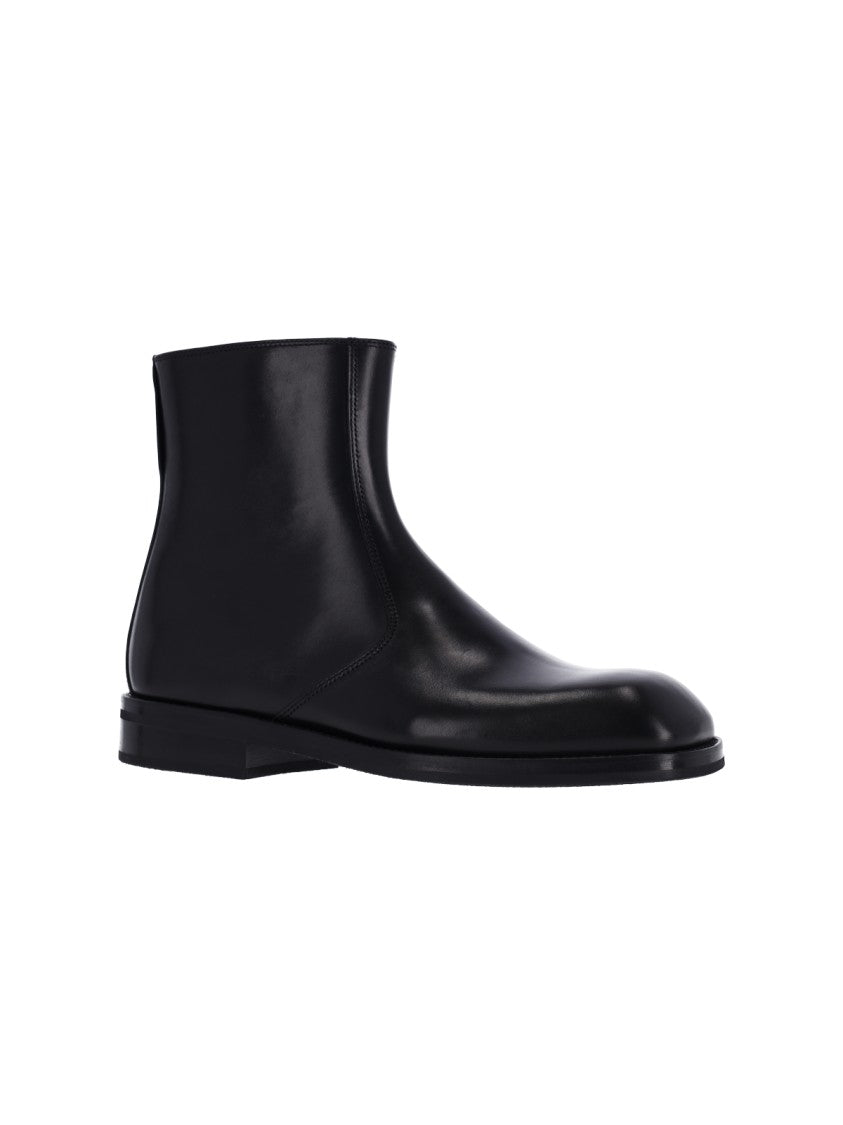 Lemaire Black Smooth Leather Square-Toe Ankle Boots