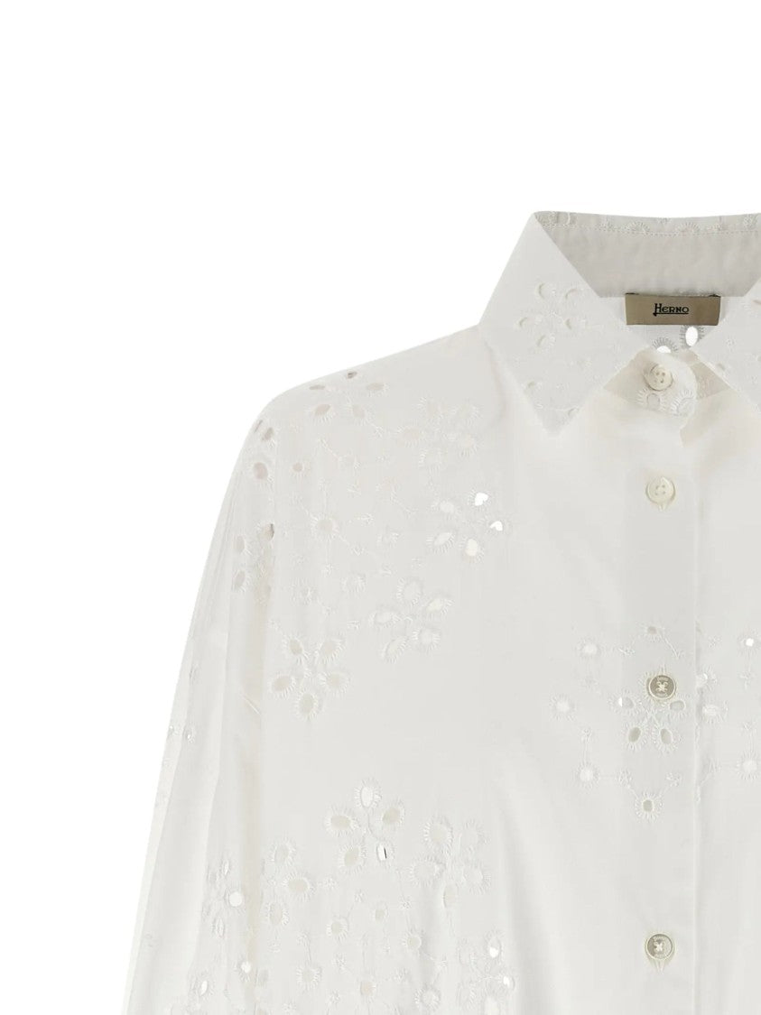 Herno White Raised Embroidery Cotton Shirt