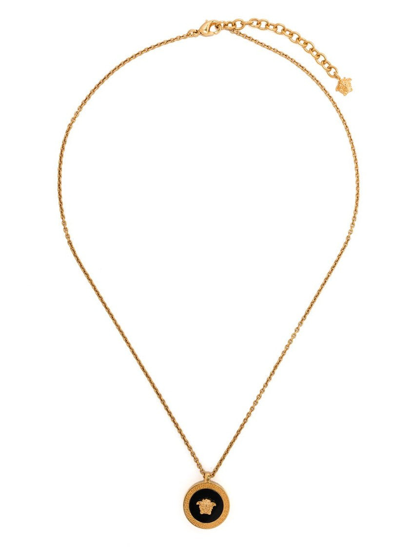 Versace Round Pendant Necklace With Gold Medusa Emblem