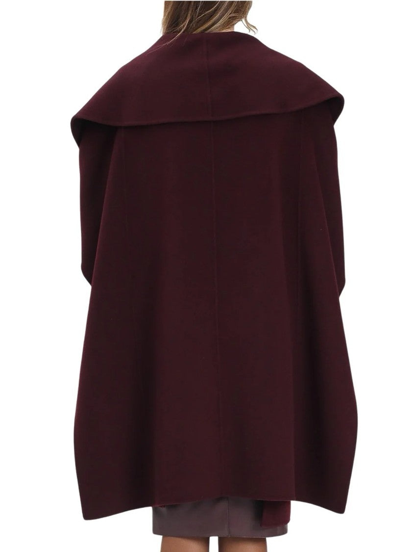 Elisabetta Franchi Sleeveless Wool Cape With Wide Collar And Textured Belt
