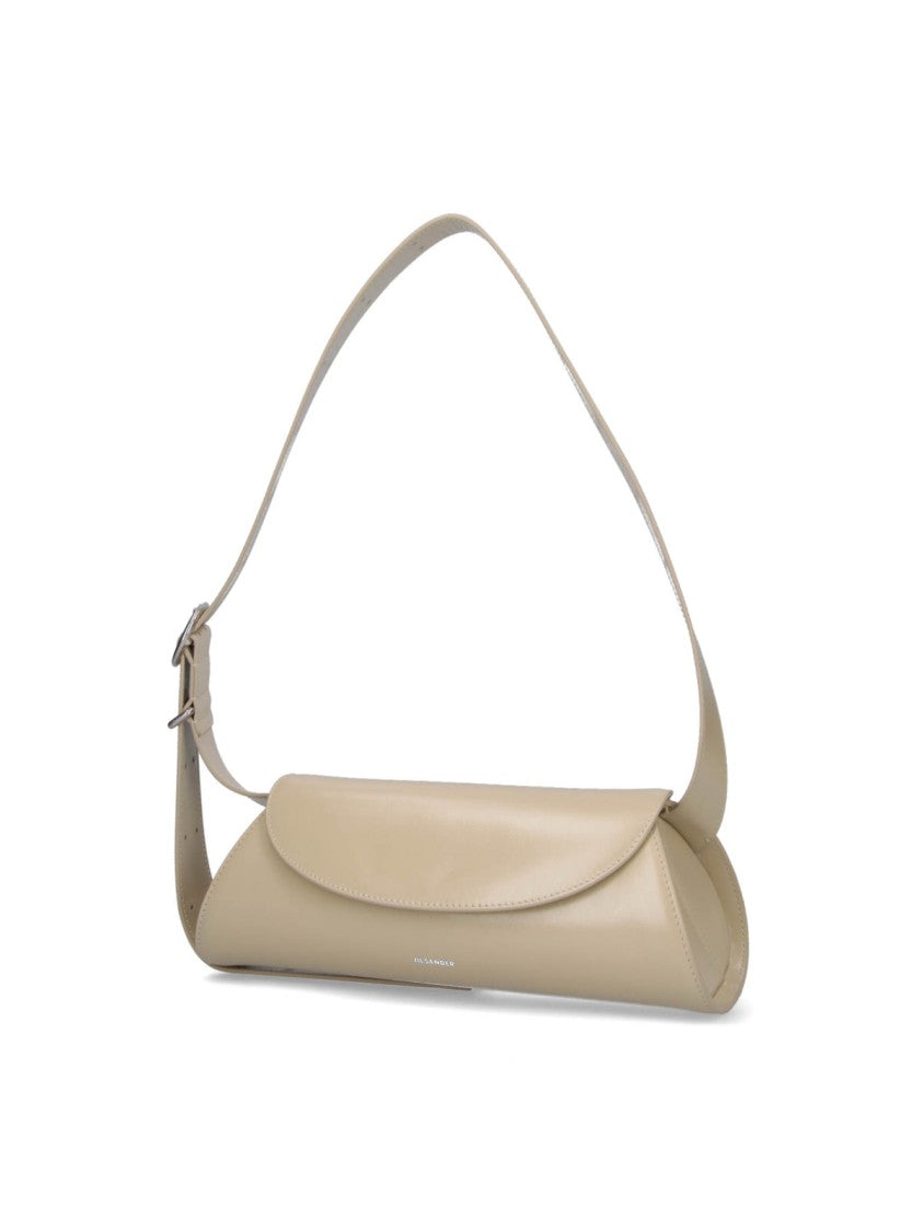 Jil Sander Small Cream Leather Shoulder Bag With Adjustable Strap