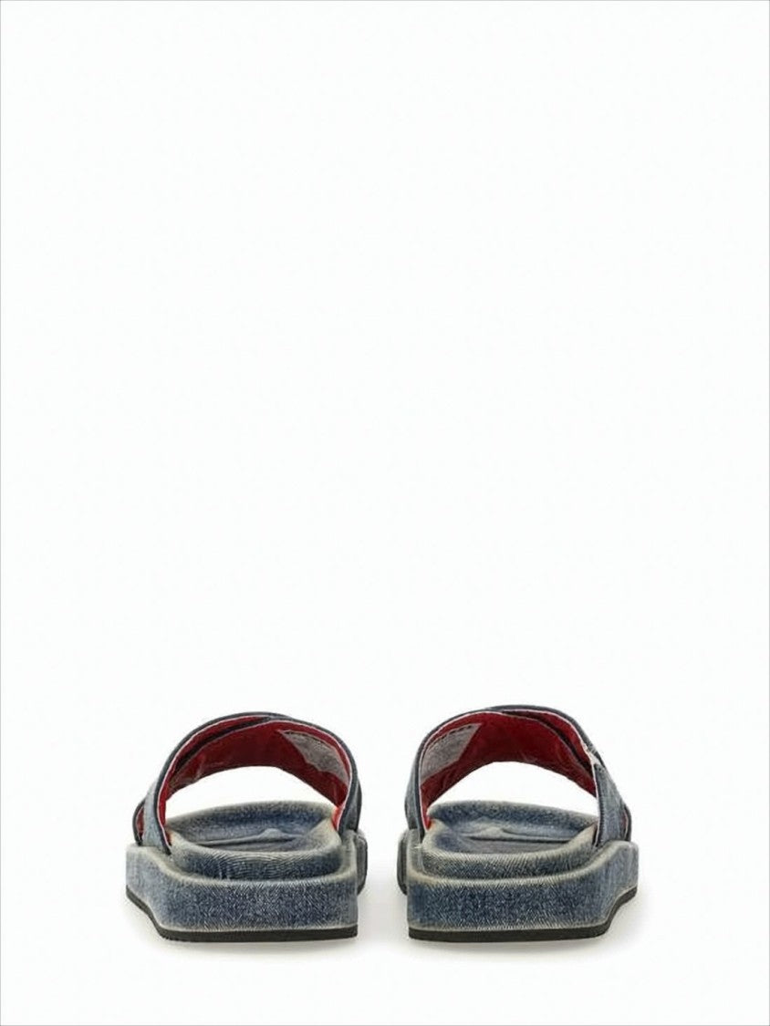 Diesel Denim-Textile Slip-On Mules With Vintage Wash Effect