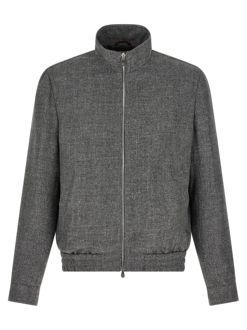 Brunello Cucinelli Textured Hopsack Jacket With Zip Closure And Adjustable Cuffs