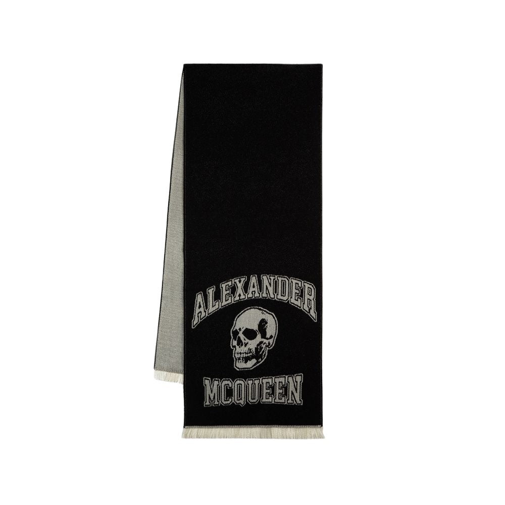 Alexander Mcqueen Varsity Logo Skul Scarf - Wool - Black/Ivory