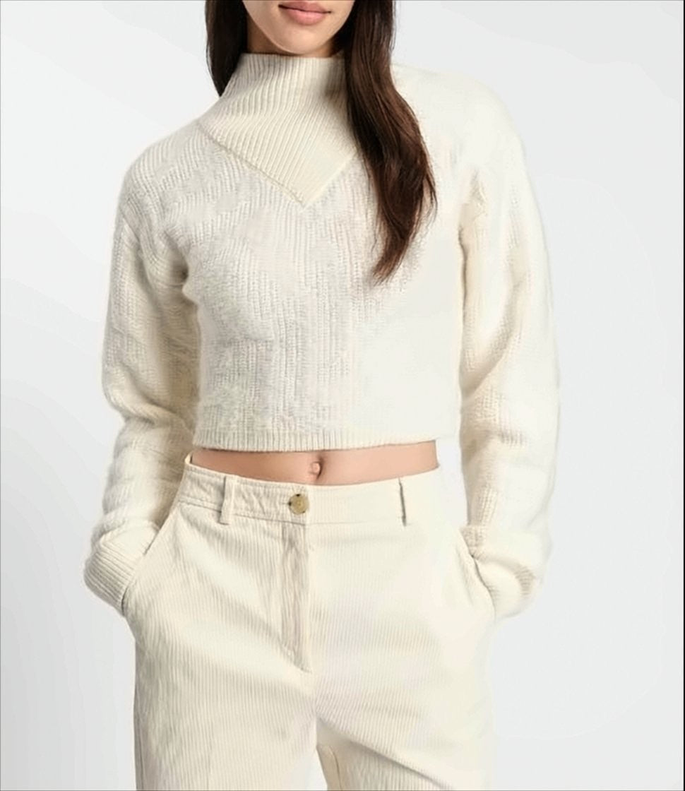 Boss Textured Jacquard Knit Cropped Sweater