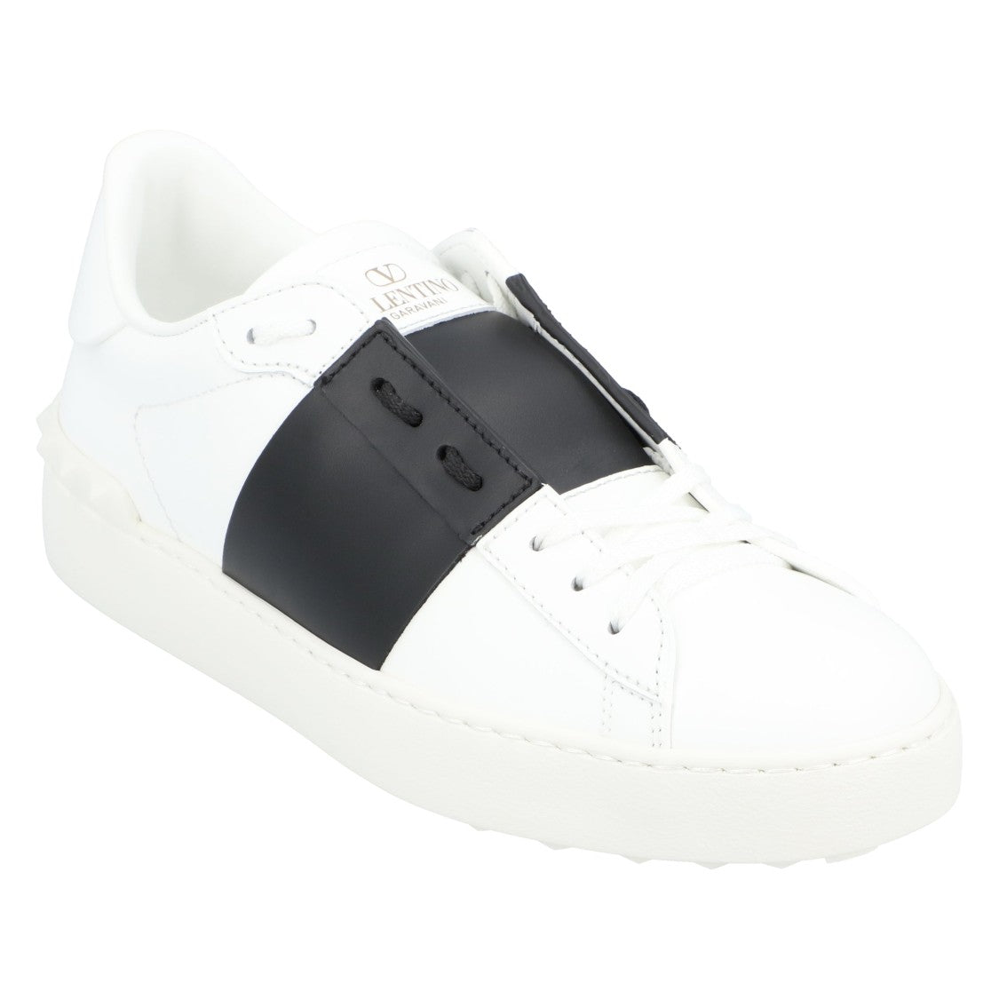 Valentino Calfskin Sneakers With Contrasting Bands And Rubber Studs