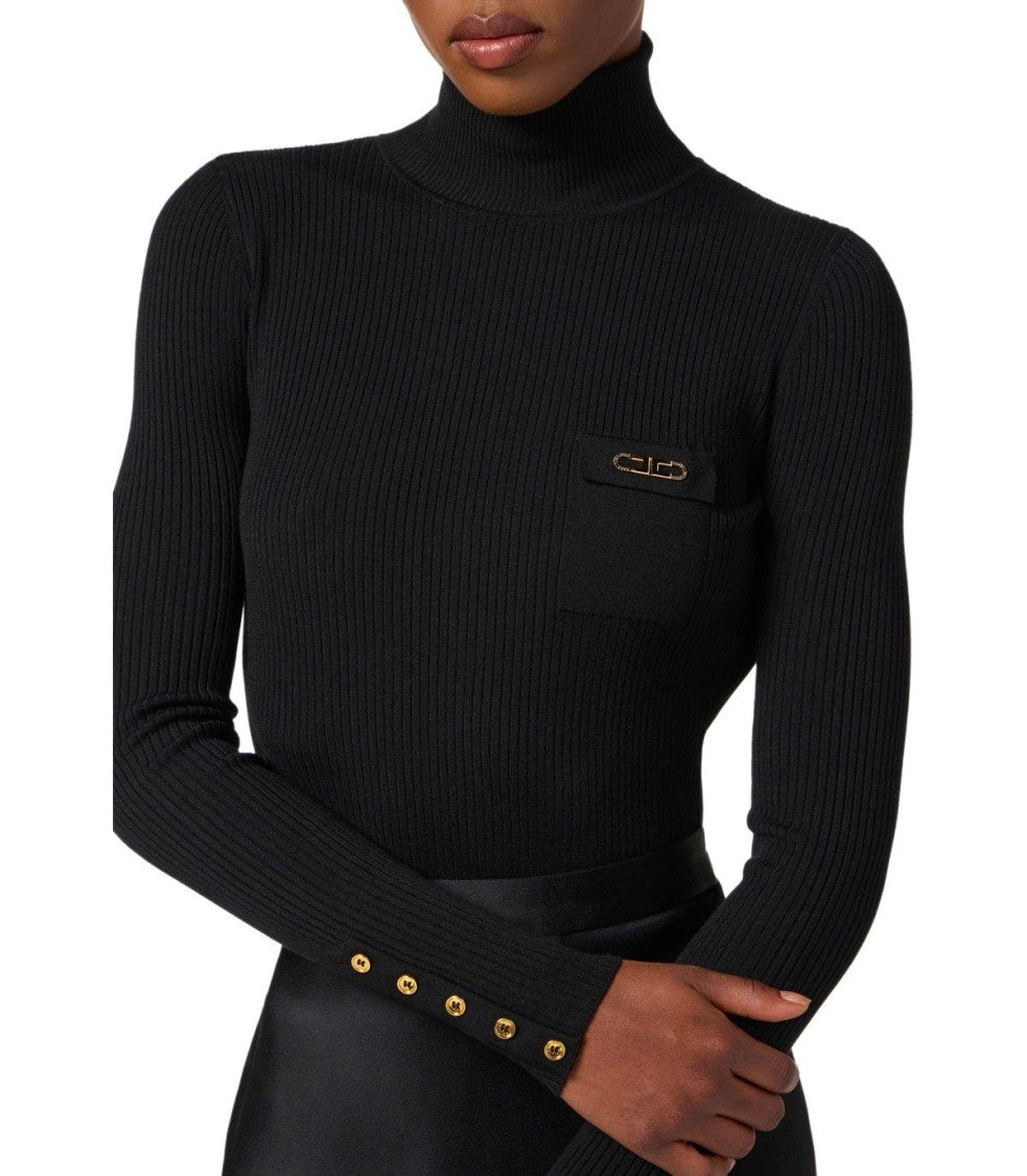 Elisabetta Franchi Black Turtleneck Dress