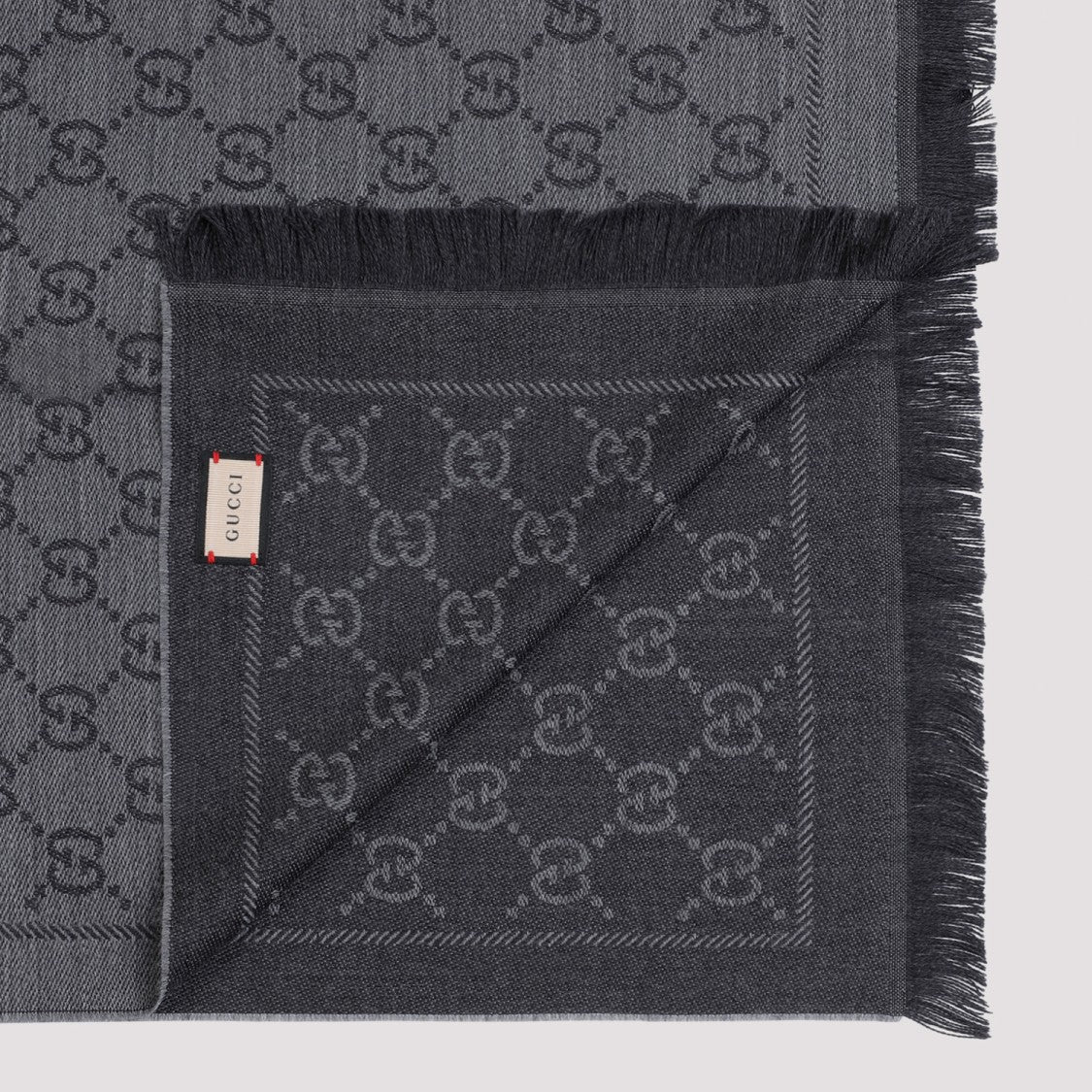 Gucci Fringed Grey Wool Scarf