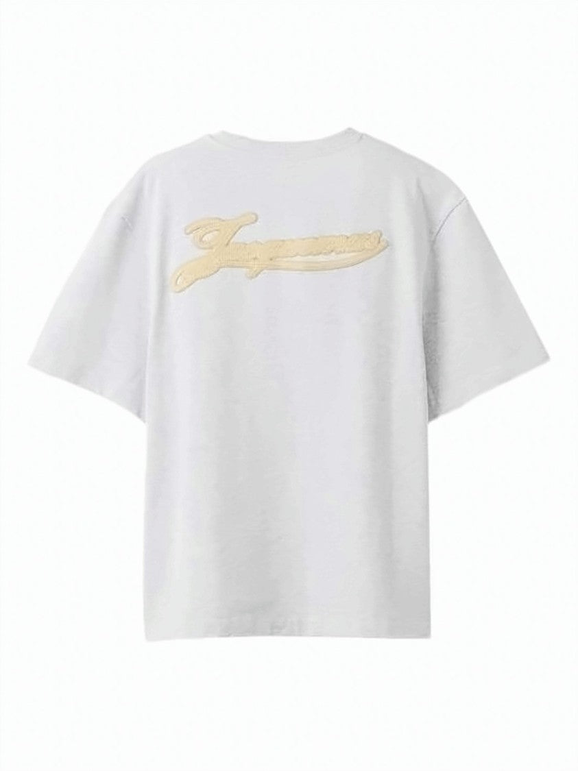 Jacquemus Light Grey Cotton T-Shirt With Embroidered Patch