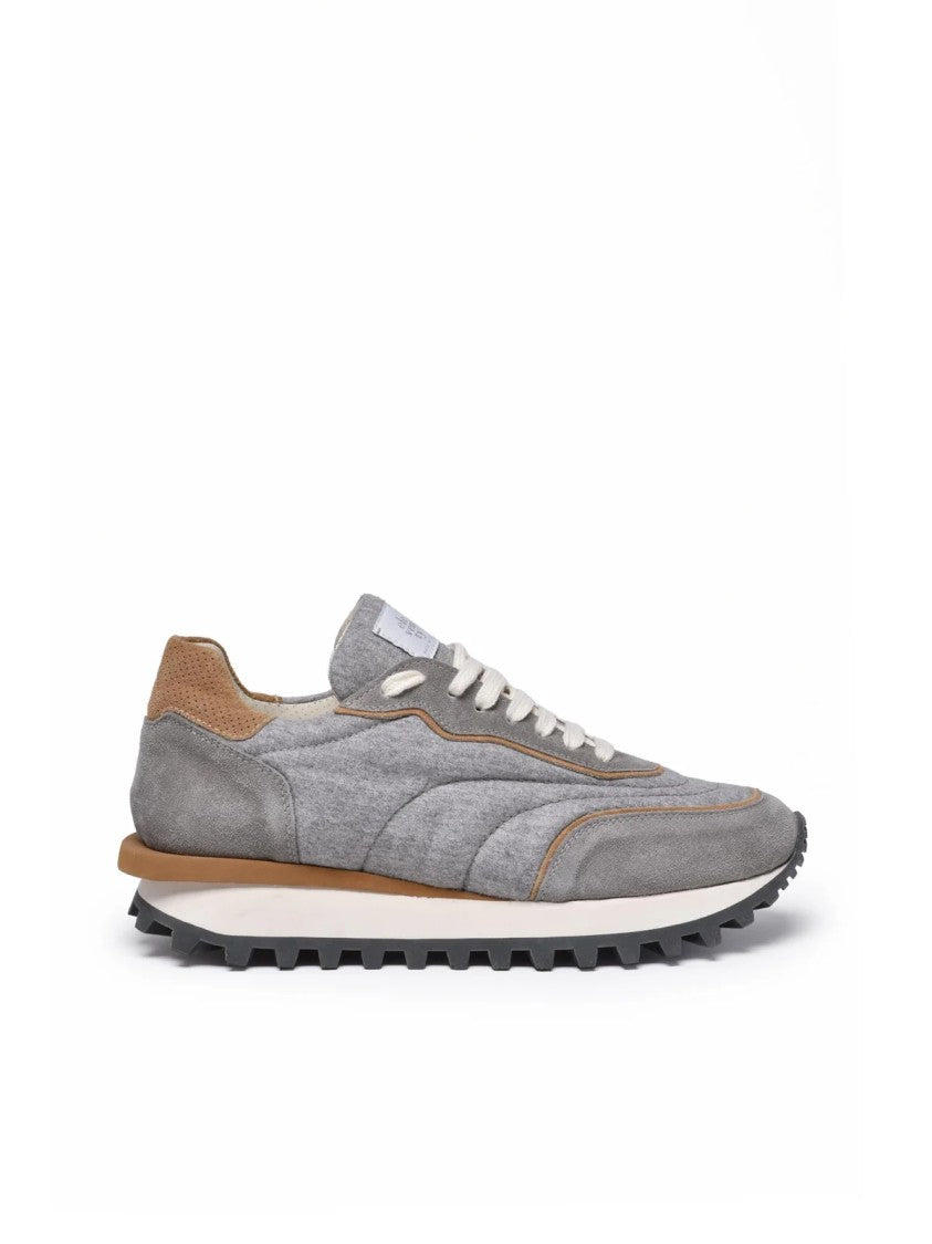 Eleventy Grey Suede Fabric Rubber Sole Sneakers