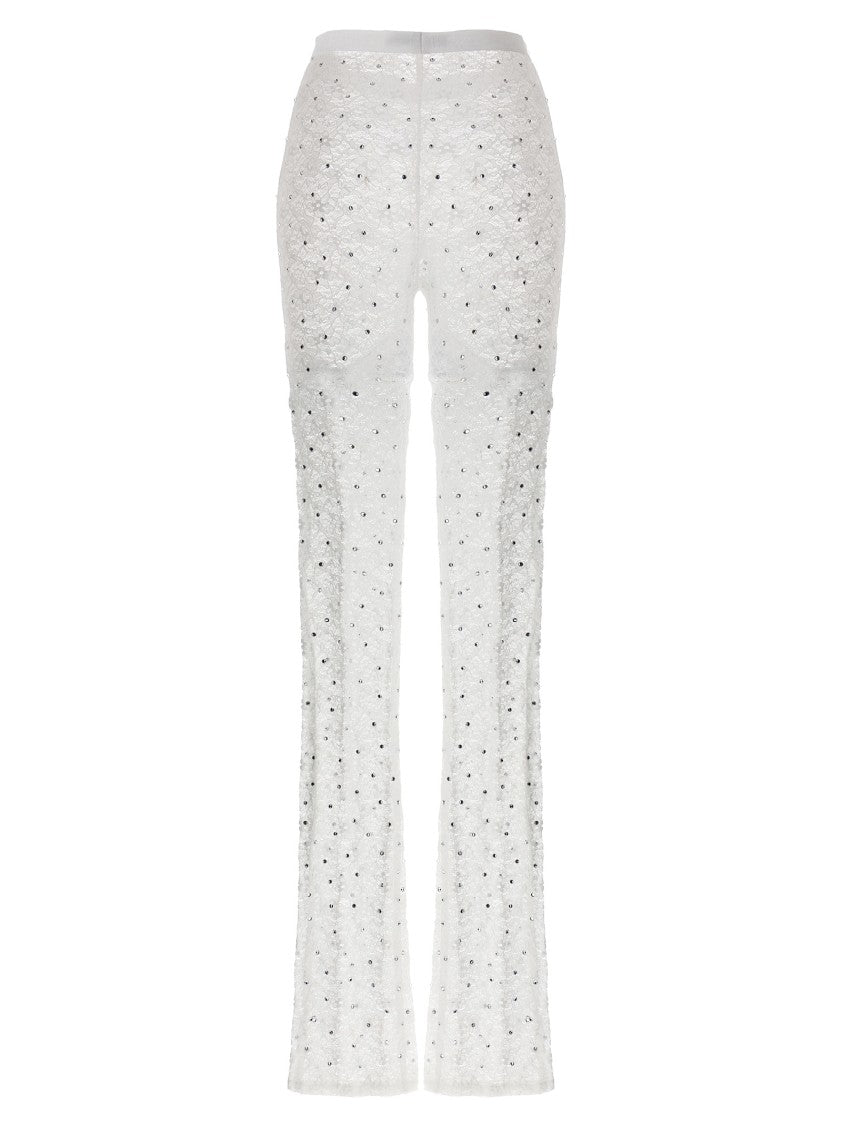 Alessandra Rich Rhinestone-Embellished Lace Leggings With Flared Silhouette