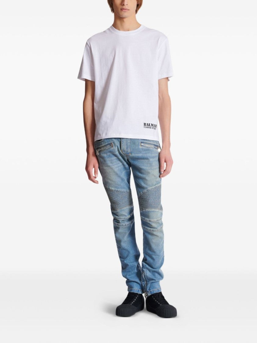 Balmain Slim-Fit Biker Trousers With Ribbed Detail