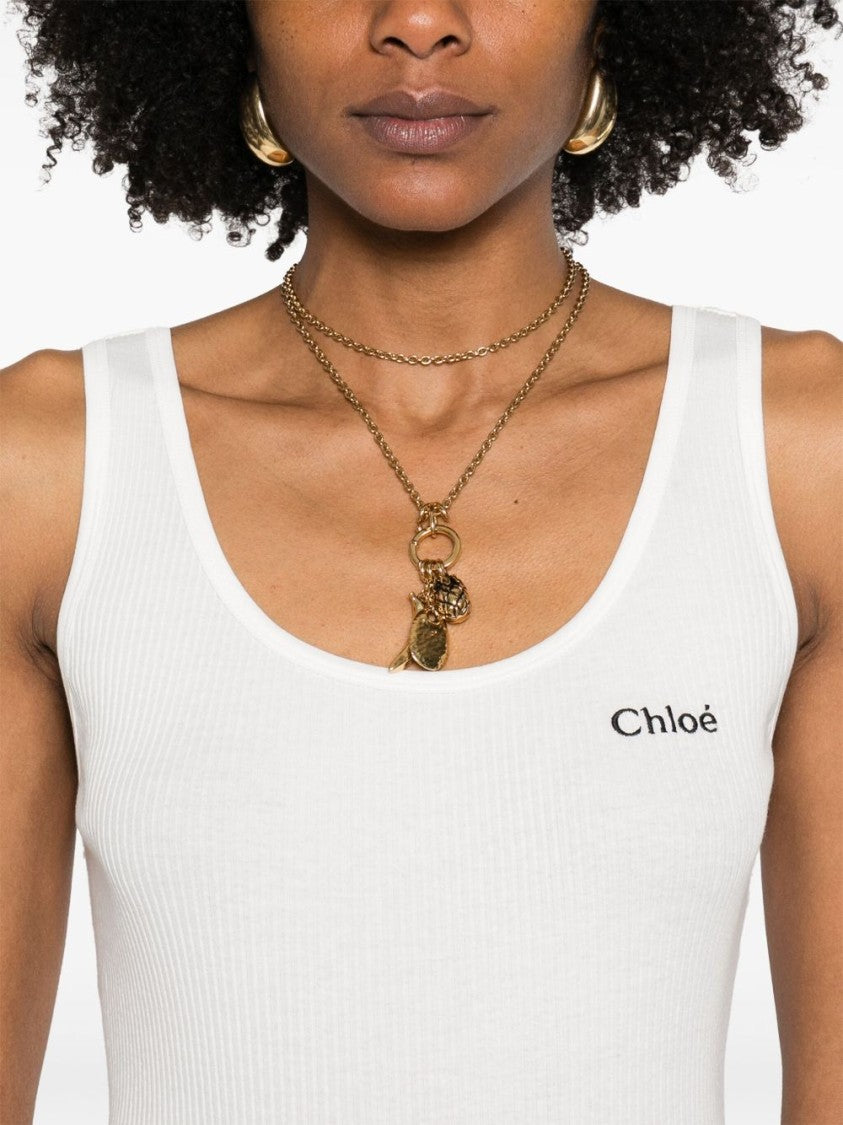 Chloé Ribbed Sleeveless Top With Embroidered Logo