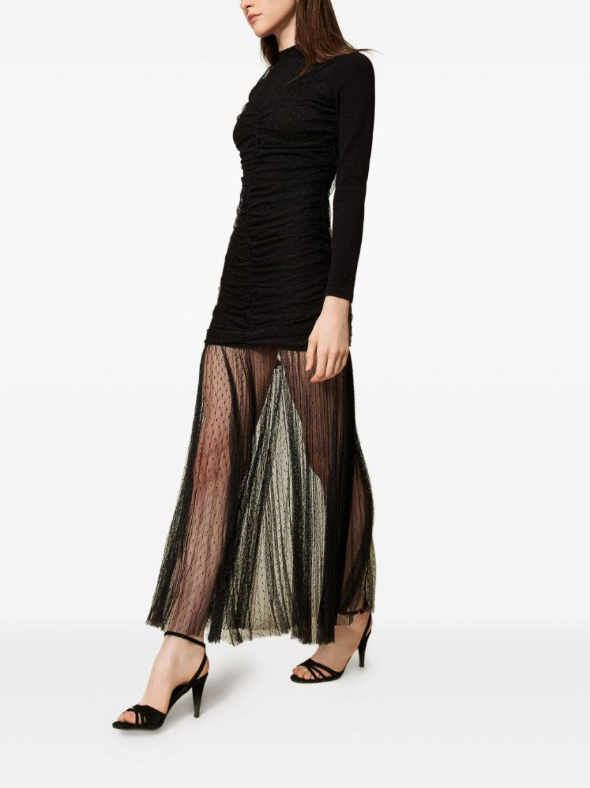 Twin-Set Maxi Dress With Ruched Bodice And Sheer Skirt