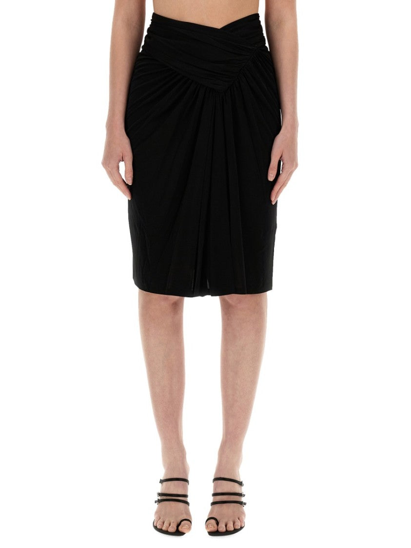 Saint Laurent Fitted Black Pencil Skirt With Draped Detail