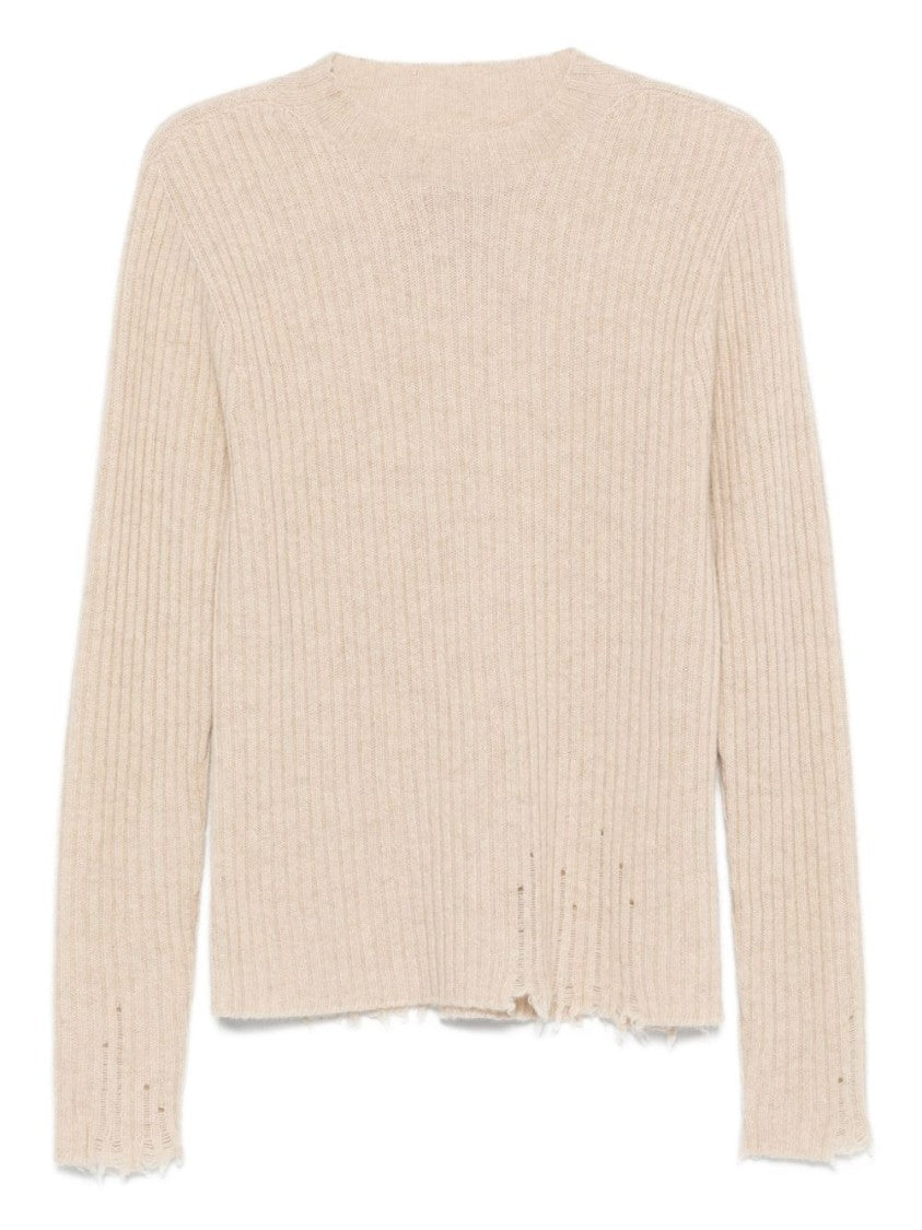 Uma Wang Ribbed Cashmere Sweater With Distressed Hem