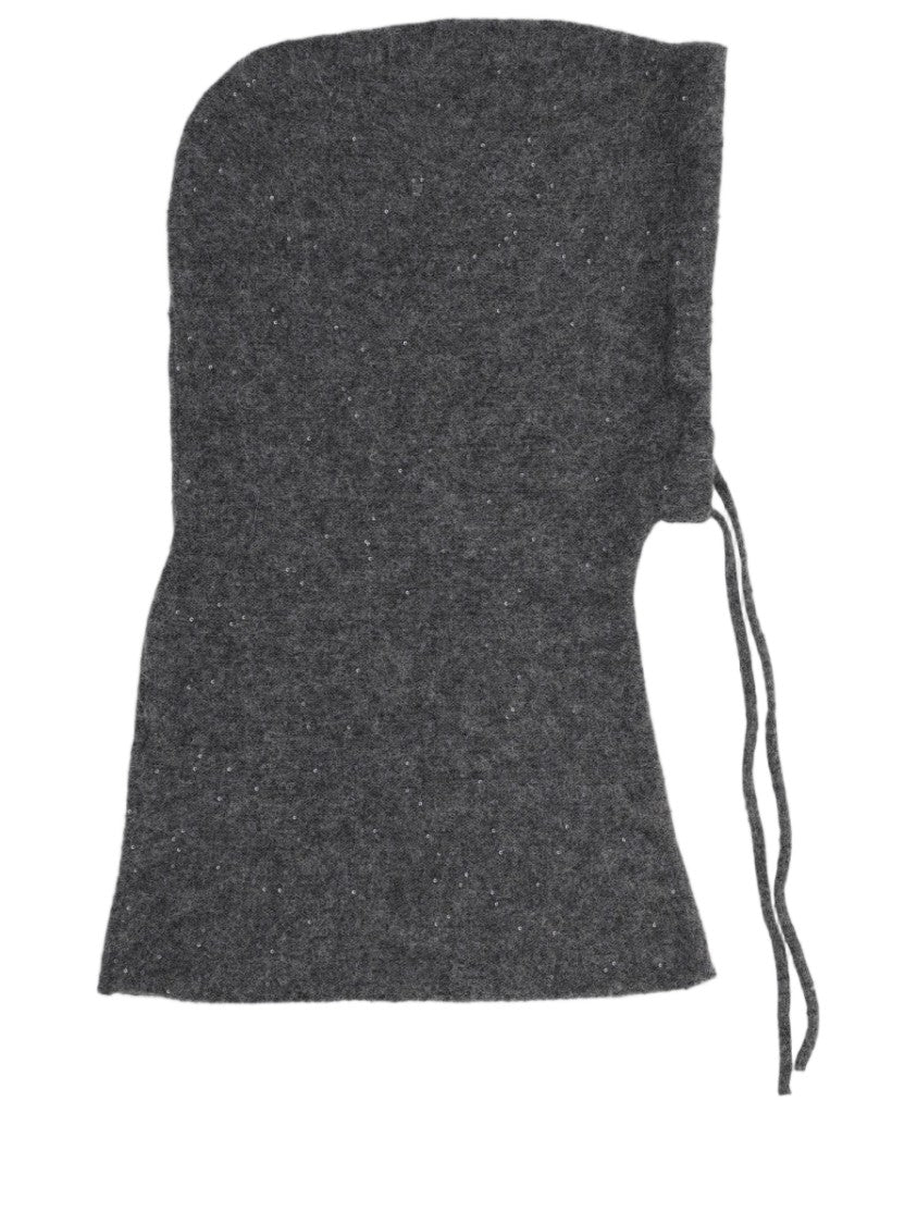 Fabiana Filippi Grey Knitted Wool Silk-Blend Drawstring Hat