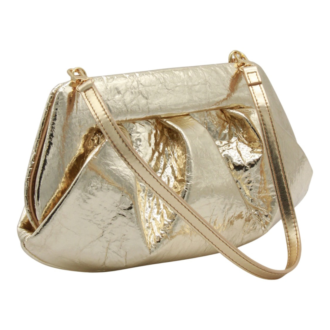 Themoirè Crinkled Gold Handbag With Structured Frame
