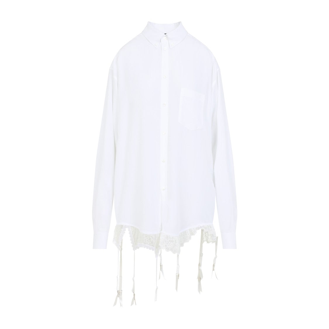 Balenciaga White Lingerie Shirt With Pointed Collar And Tonal Lace Hem