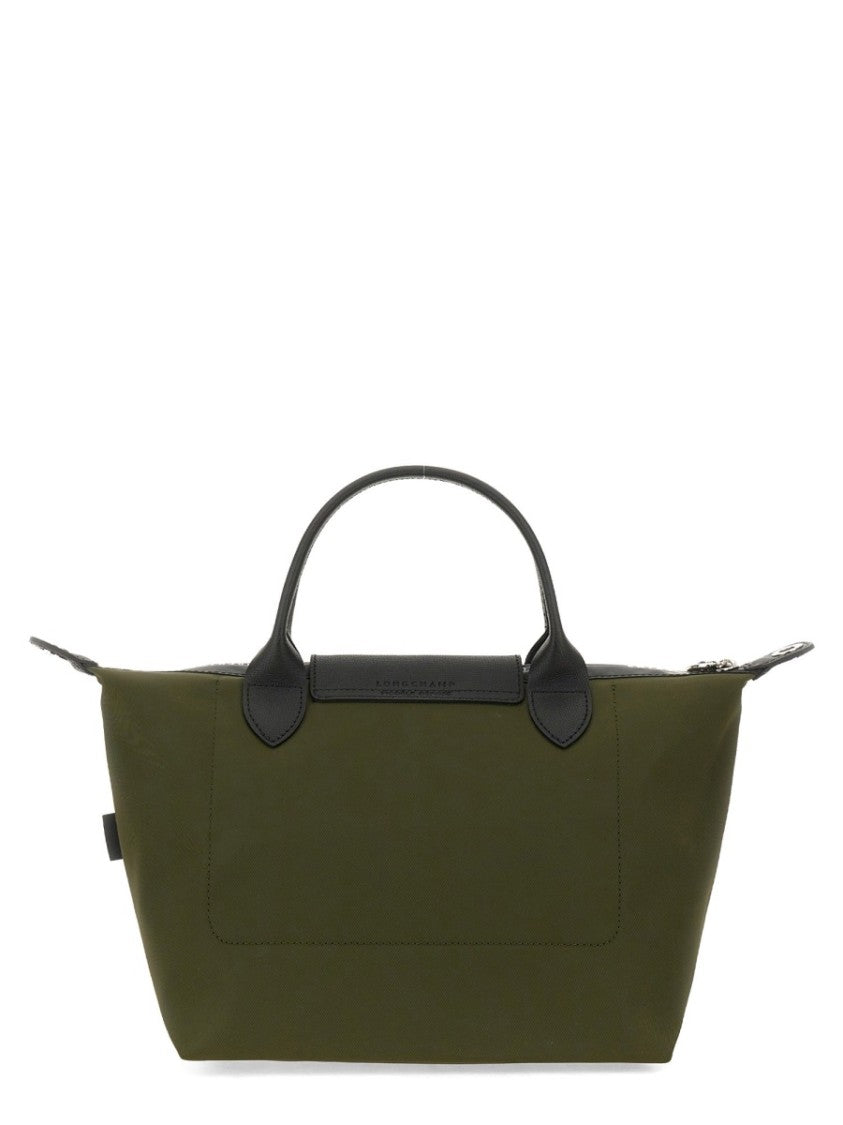 Longchamp Compact Green Tote Bag With Zip Closure And Detachable Strap