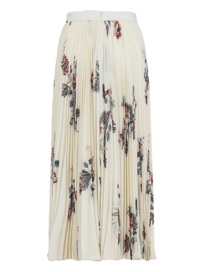 Etro Pleated Sablé Midi Skirt With Floral Print