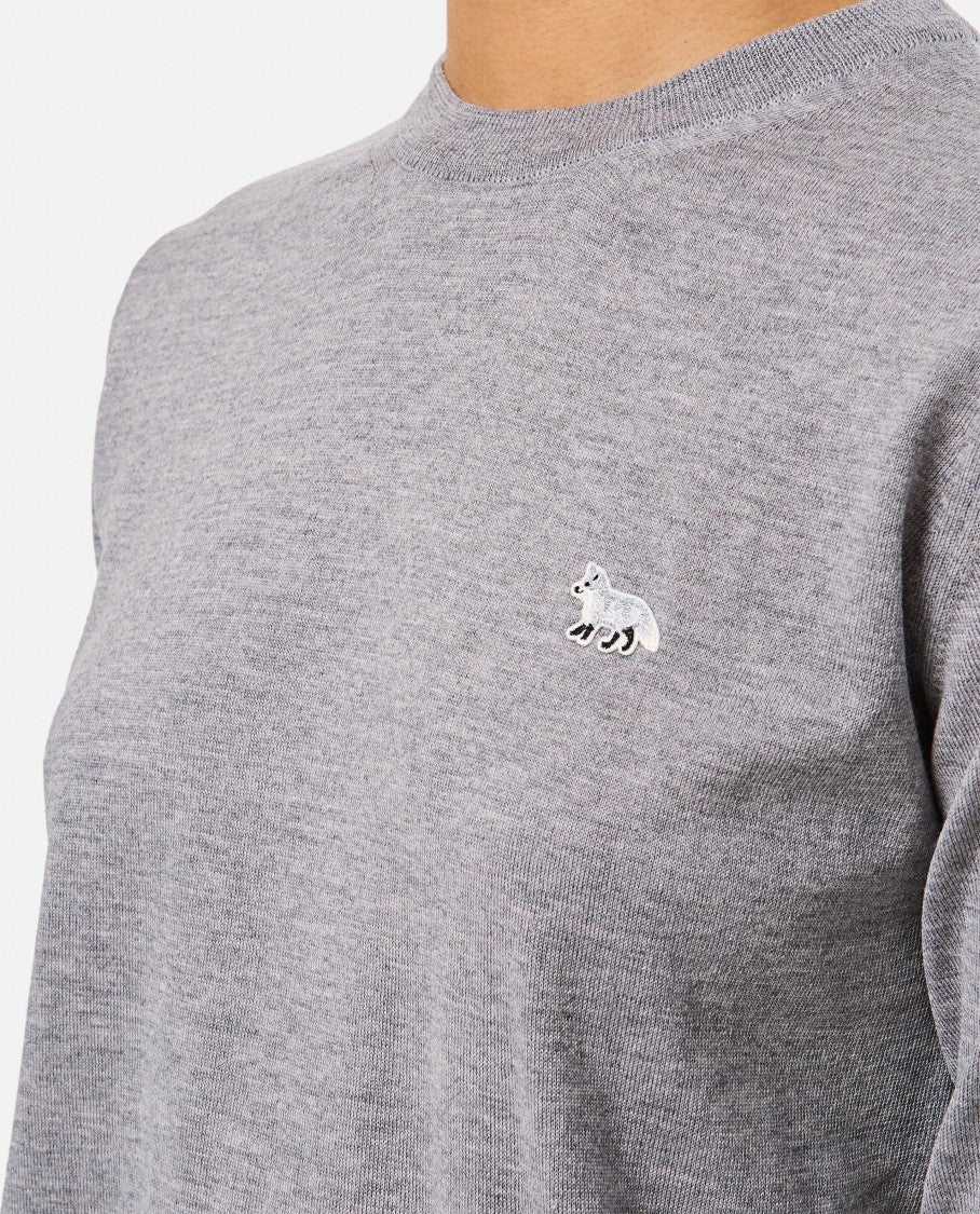Maison Kitsuné Lightweight Grey Sweater With Baby Fox Embroidery