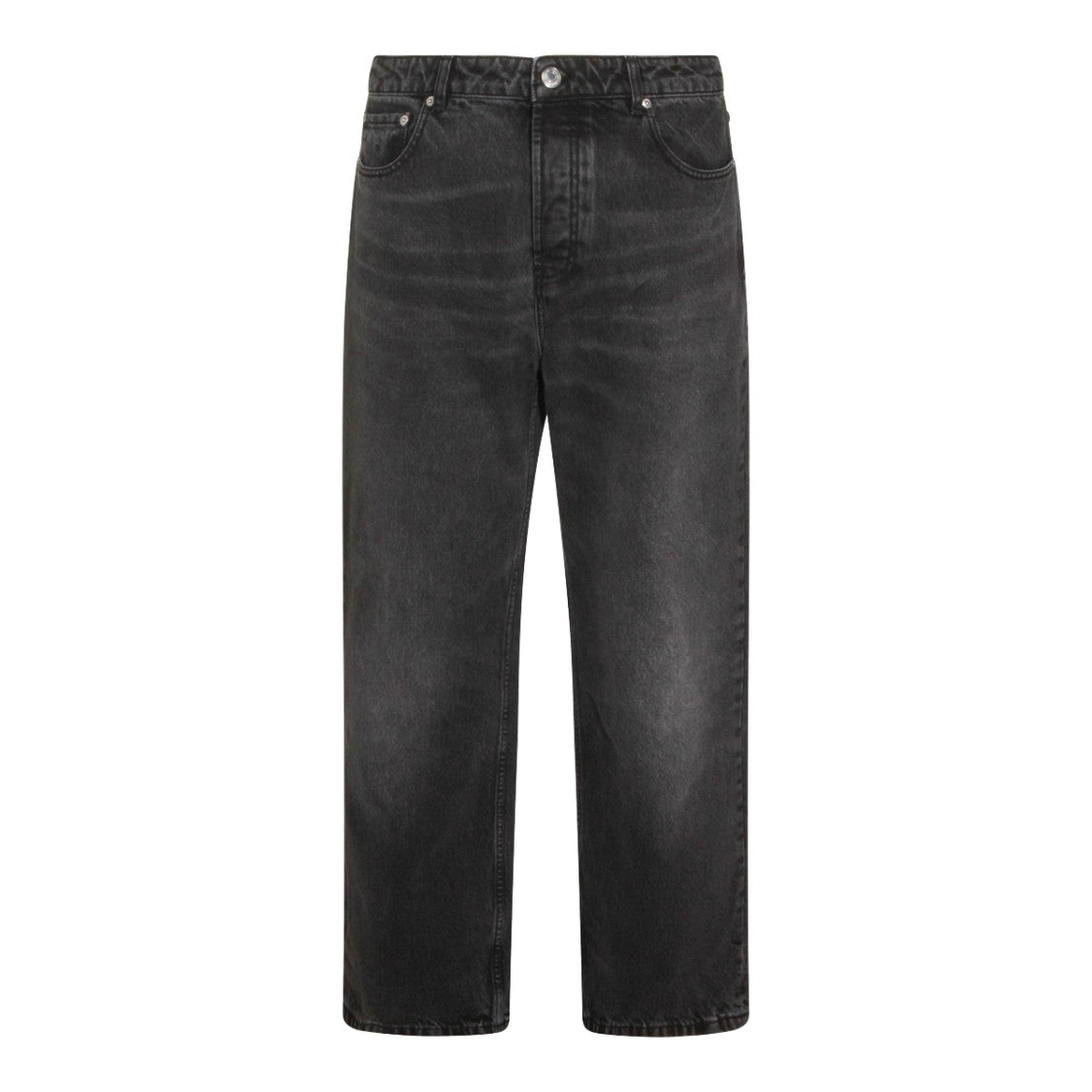 Ami Paris Regular Fit Washed Black Cotton Jeans With Leather Patch Detail