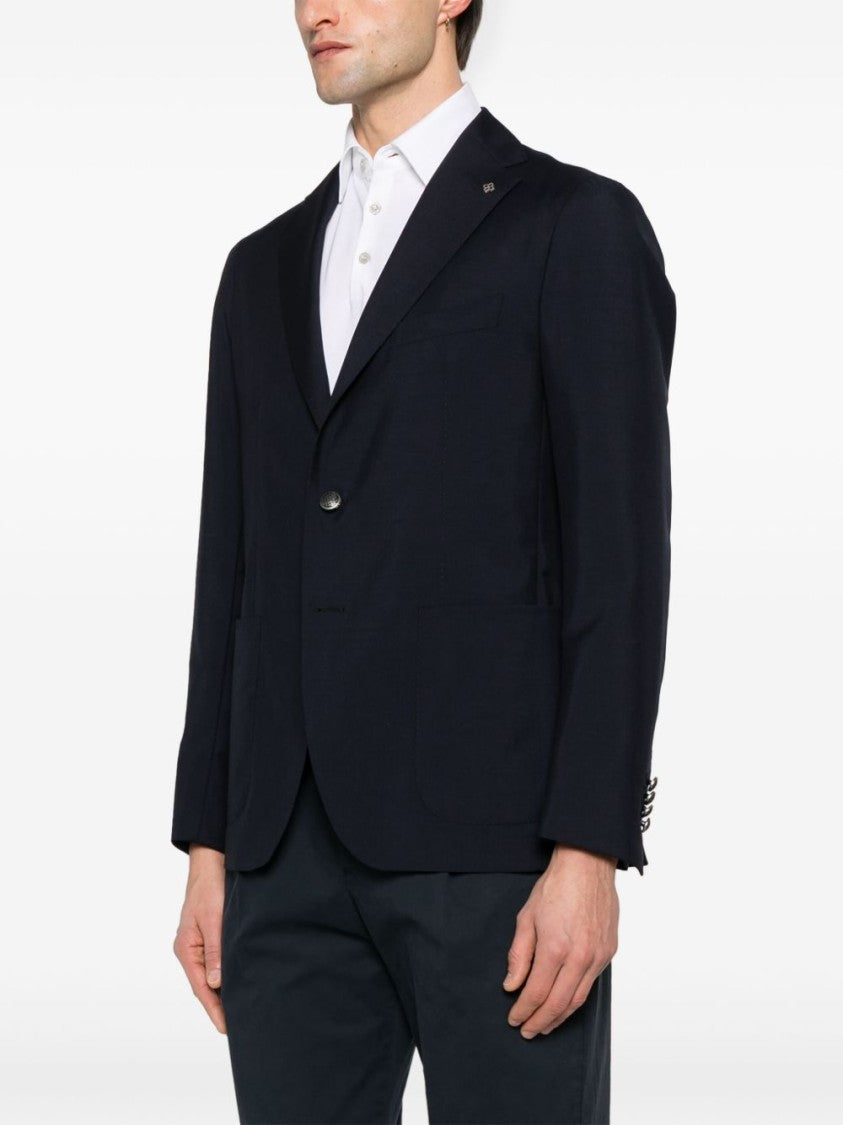 Tagliatore Navy Blue Jacket With Front Button Fastening