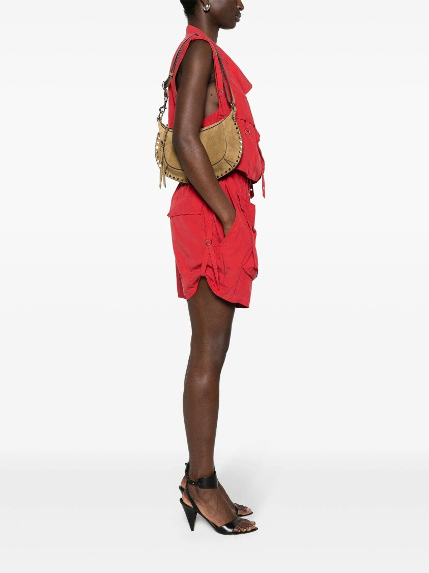 Isabel Marant Crescent-Shaped Brown Calf Velvet Leather Oskan Moon Shoulder Bag