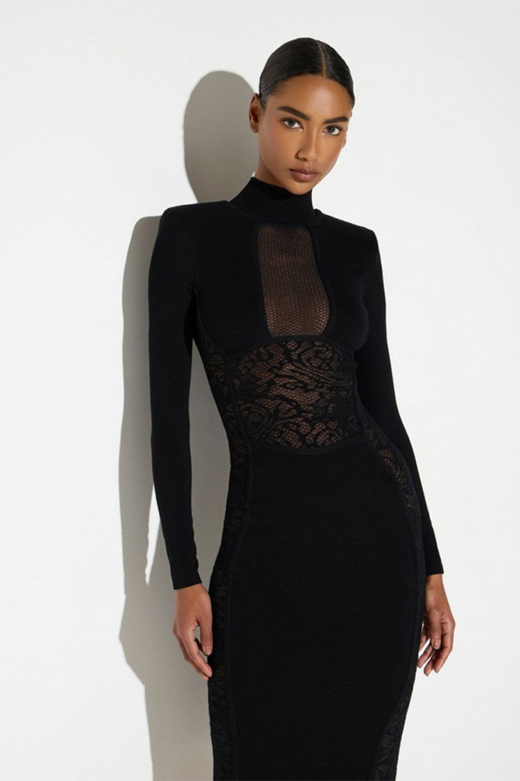 Elisabetta Franchi Black Cutout Sheer Lace Panel Viscose-Blend Mini Dress