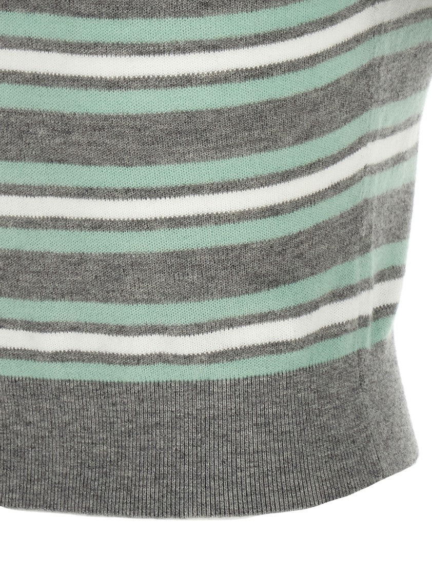 Self-Portrait Grey Striped Crystal Trim Knit' Sweater