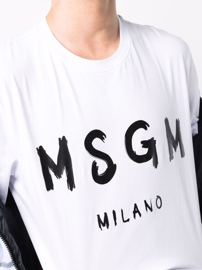 Msgm Short-Sleeve Cotton T-Shirt With Bold Print