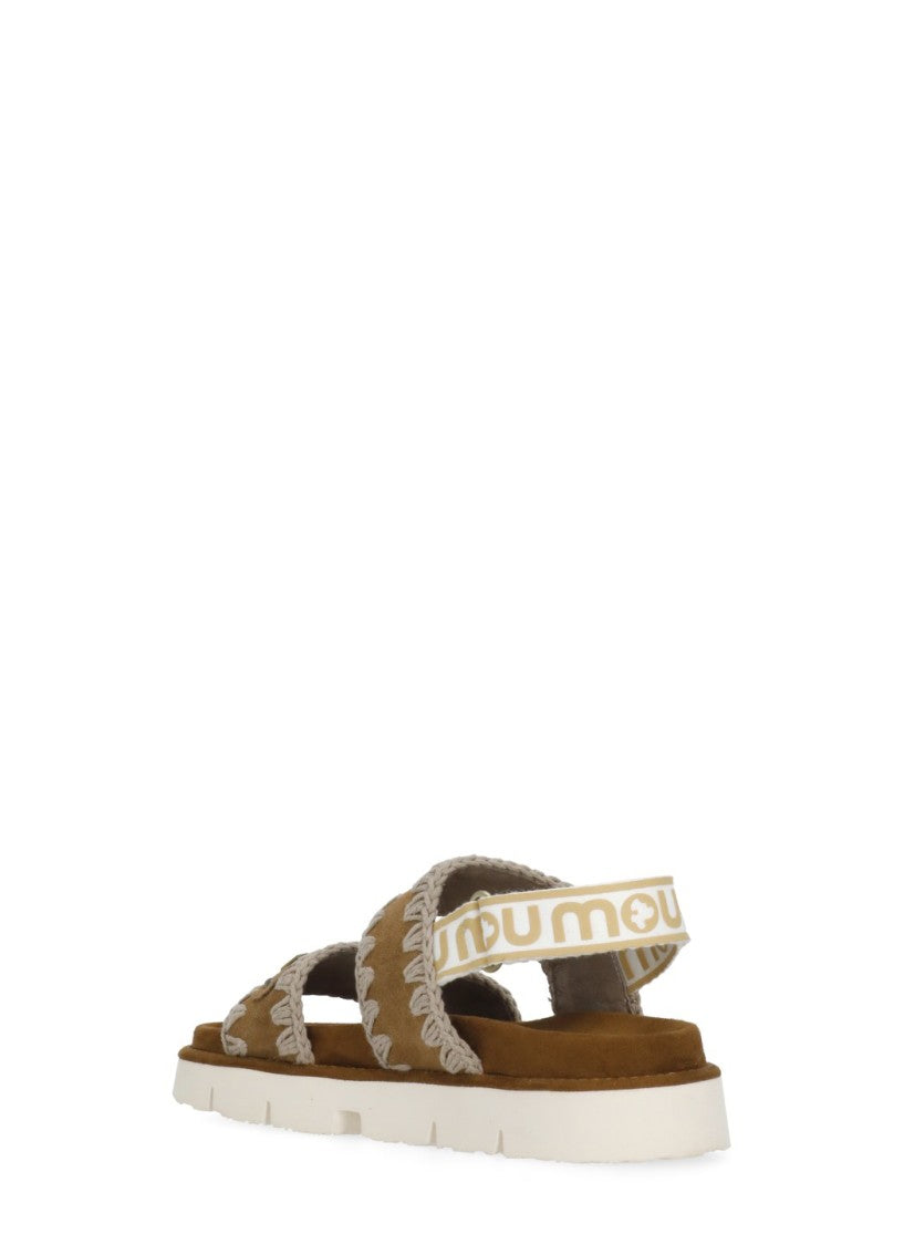 Mou Brown Bio Suede Stitch Details Sandals