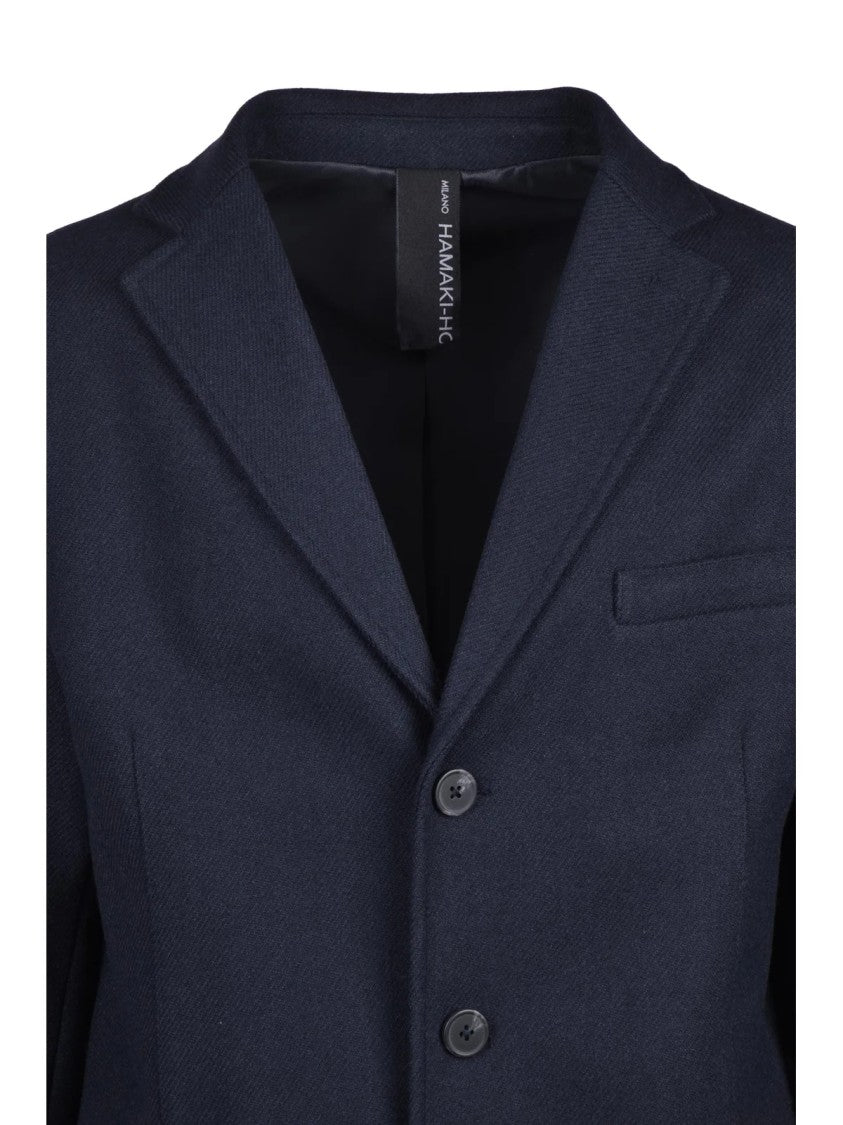 Hamaki-Ho Tailored Blue Coat With Notched Lapel And Flap Pockets