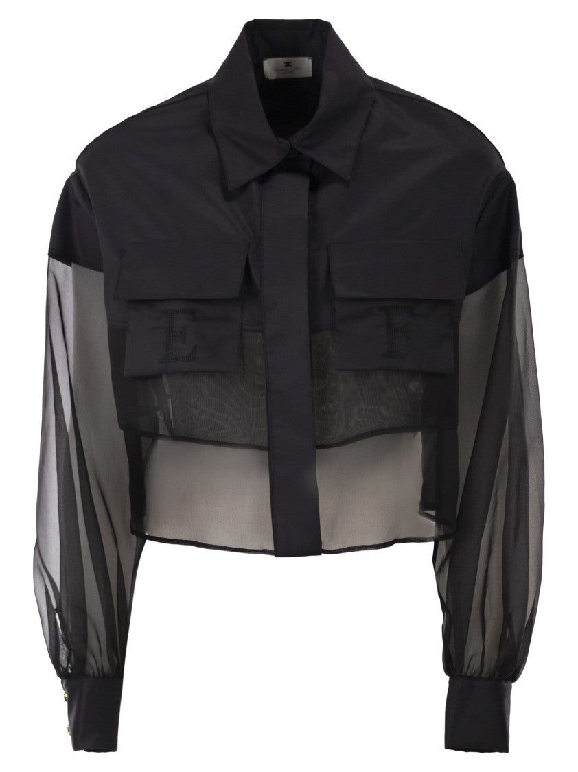 Elisabetta Franchi Cropped Cotton Shirt With Silk Organza Inserts