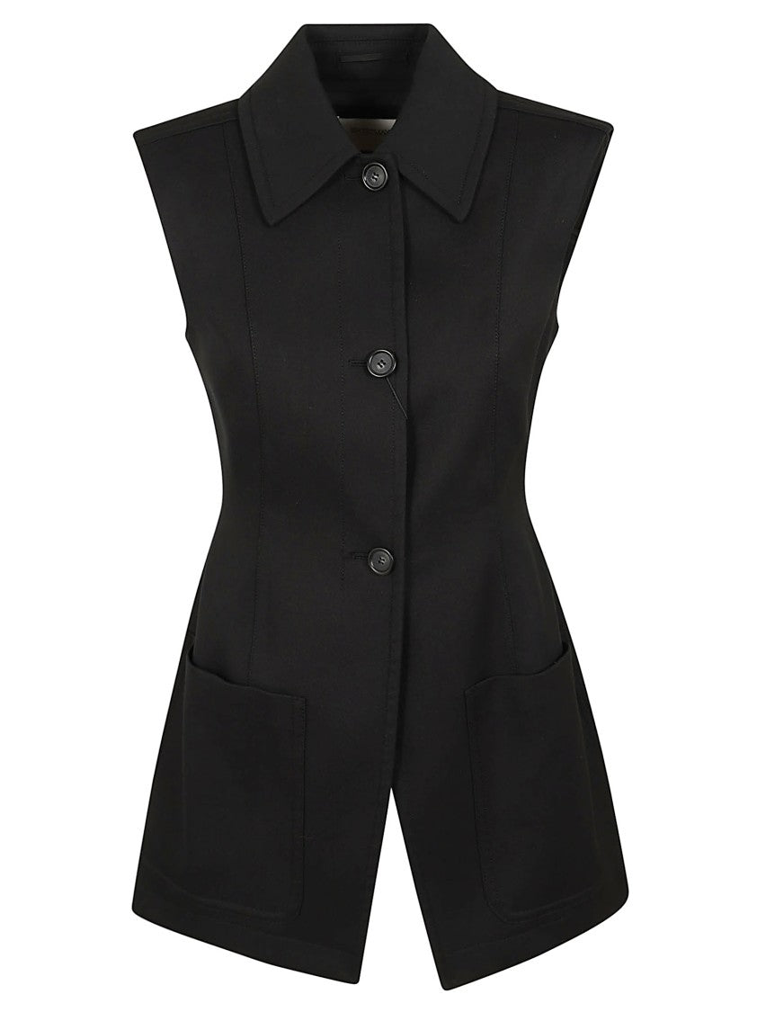 Max Mara Sleeveless Fitted Gabardine Blazer With Tailored Shirt Construction