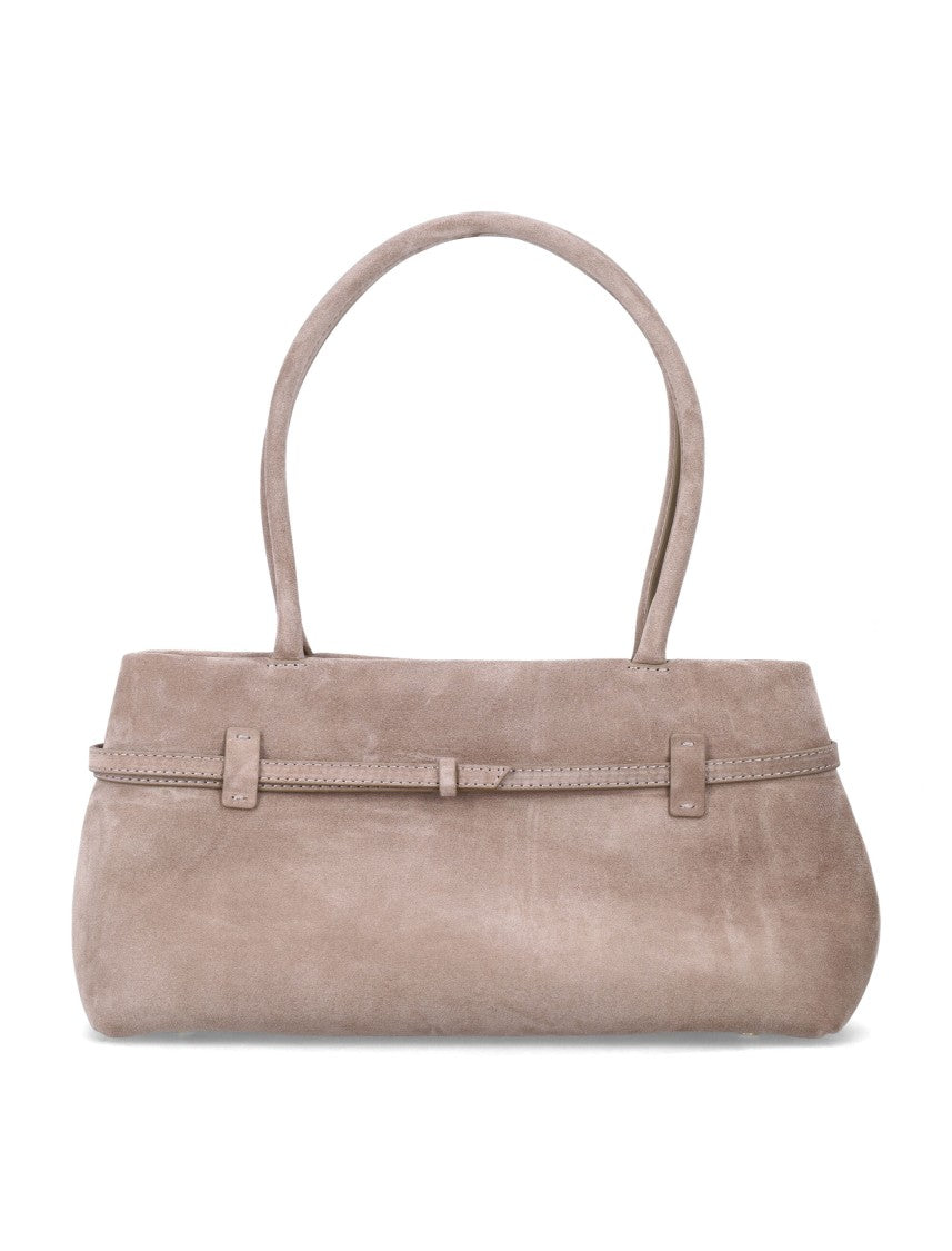Manu Atelier Rectangular Suede Handbag With Slim Belt Detail
