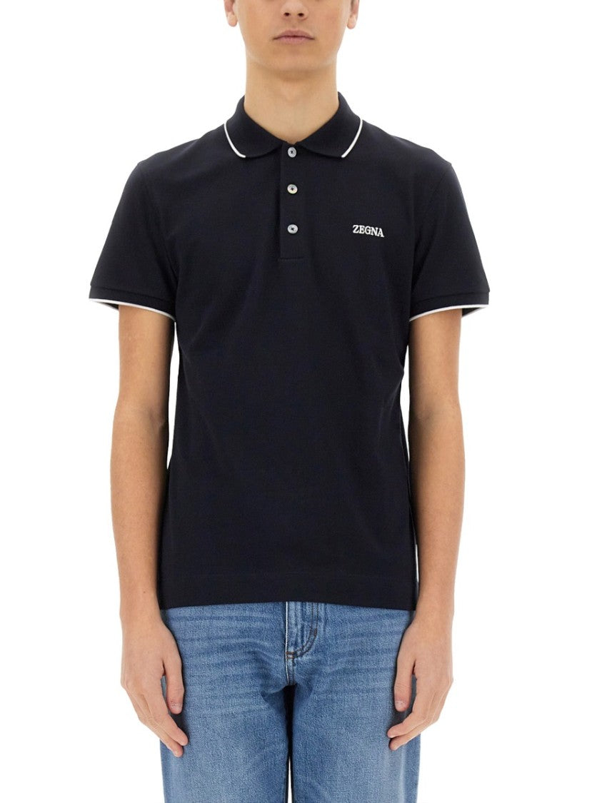 Zegna Fitted Polo With Contrasting Piping And Logo Detail