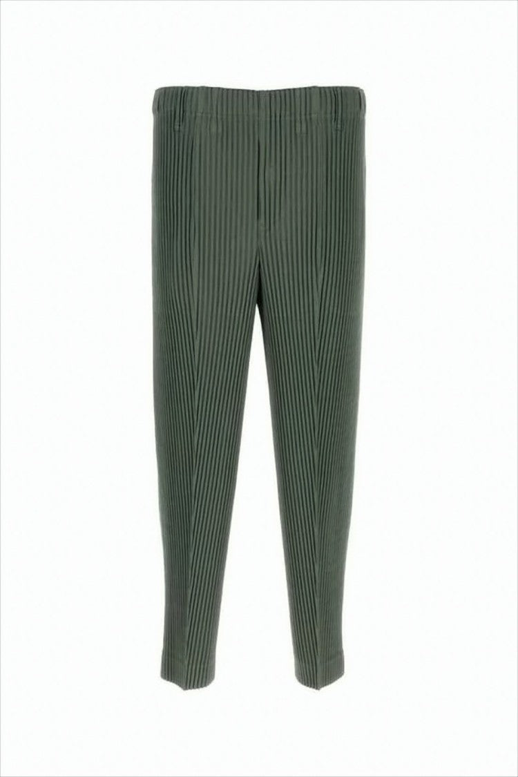 Homme Plissé Issey Miyake Pleated Green Pants With Tapered Silhouette