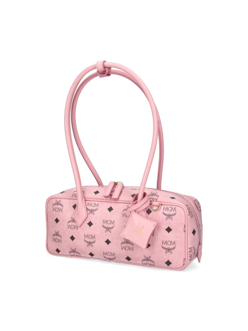 Mcm Pink Aren East-West Visetos Fabric Shoulder Bag