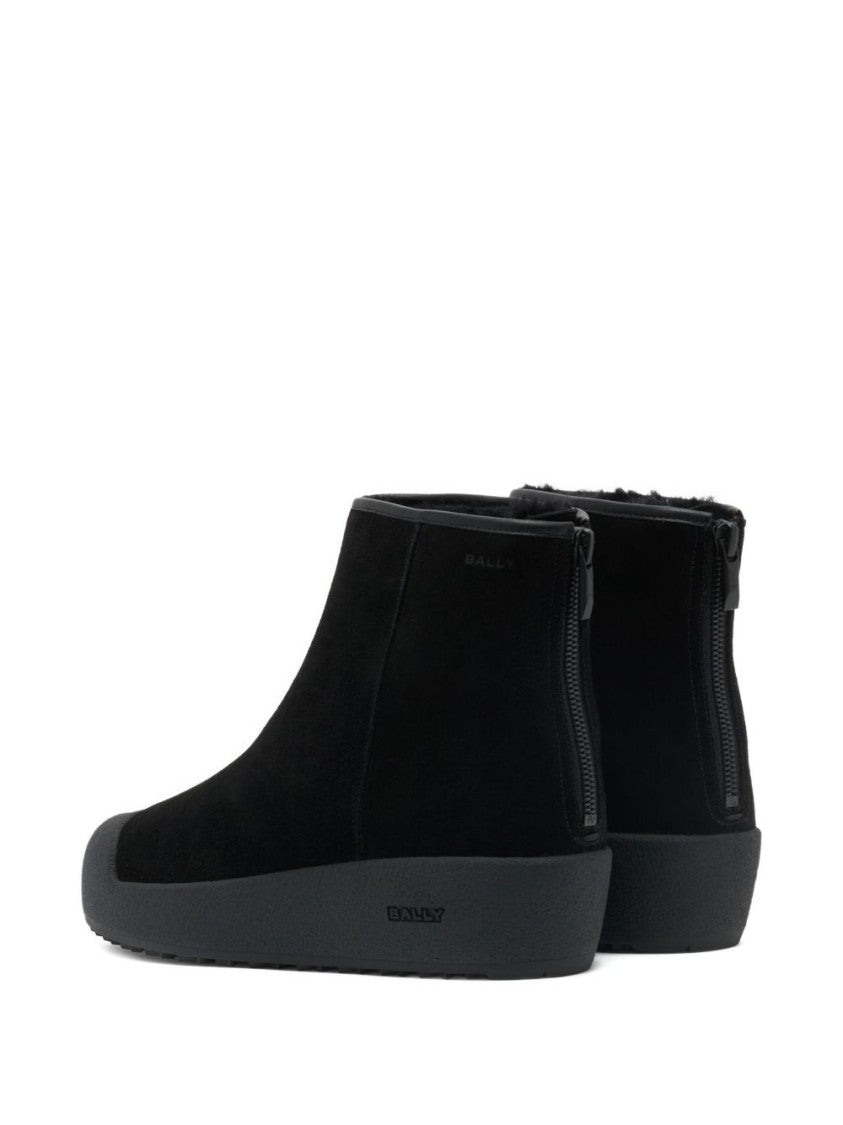 Bally Ankle-Height Black Suede Boots With Platform Sole