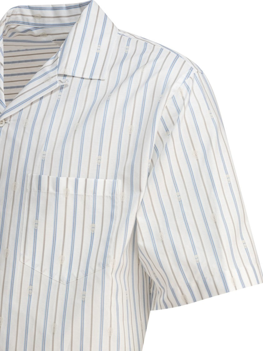 Alexander Mcqueen Short-Sleeve Striped Shirt With Camp Collar