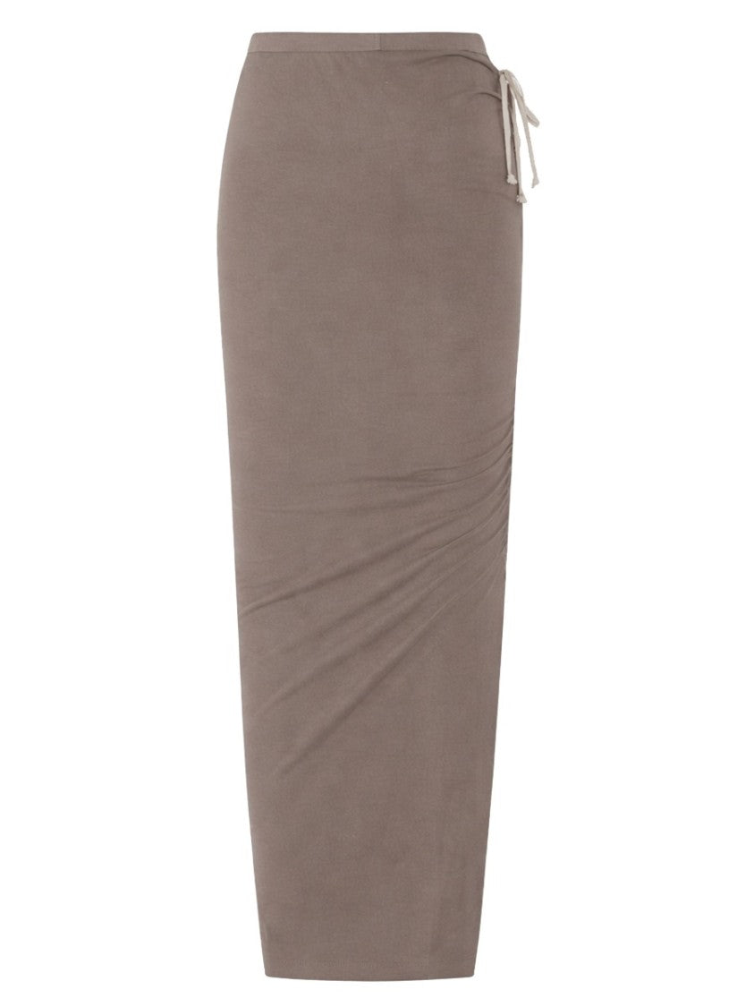 Rick Owens Fitted Side Slit Cotton Midi Skirt