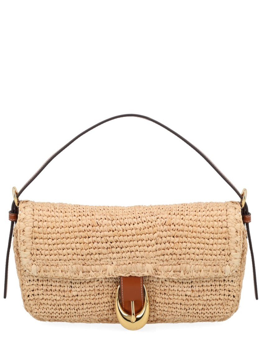 Staud Brown Harlow Structured Raffia Shoulder Bag