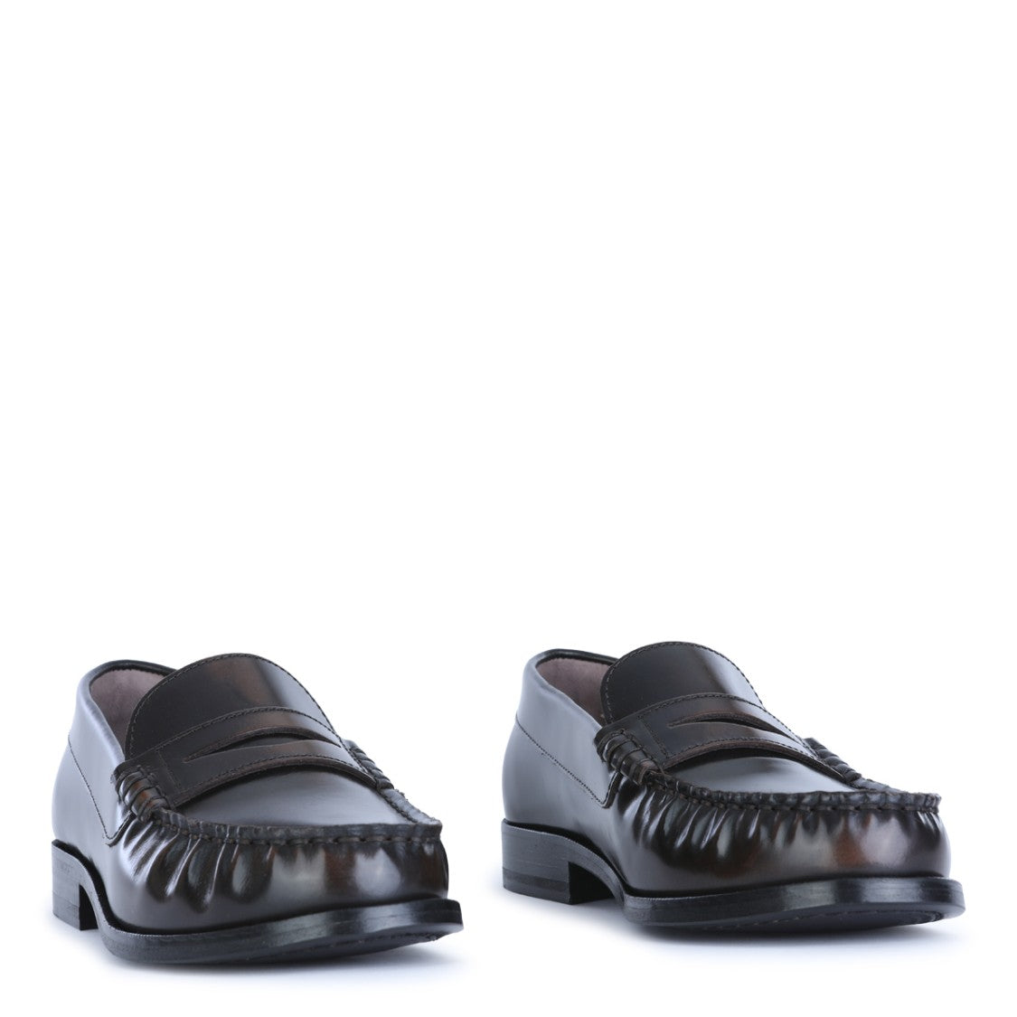 Alohas Coffee Leather Gathered Edges Slip-On Loafers