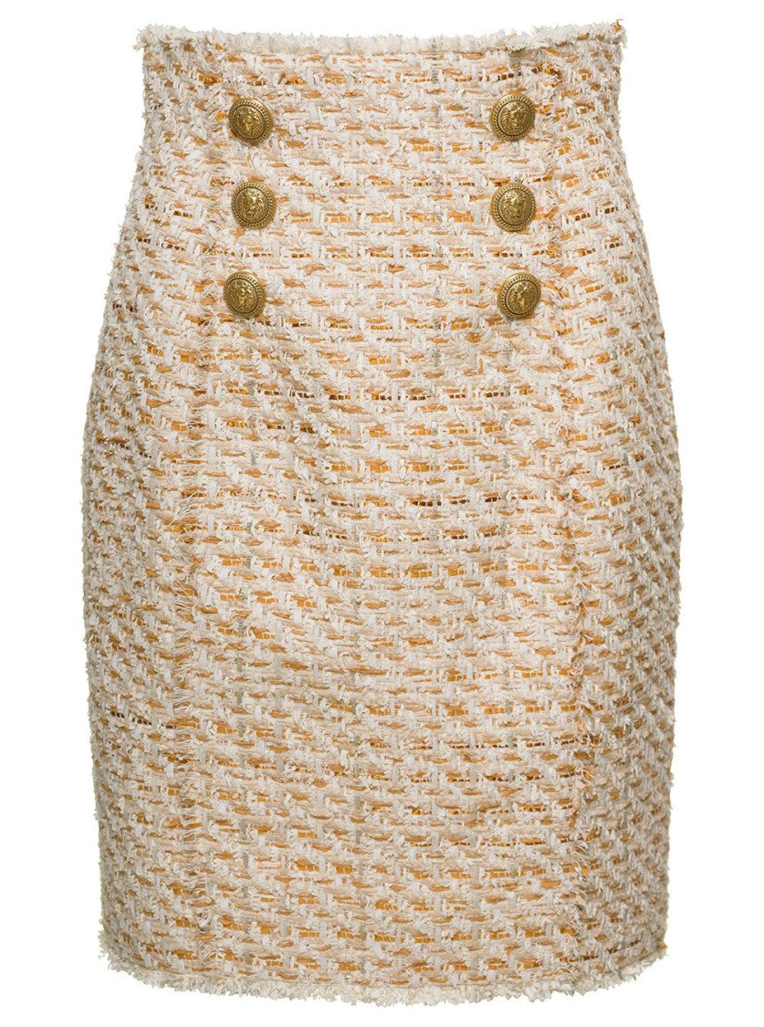 Balmain Hw 6 Btn Tweed Short Skirt
