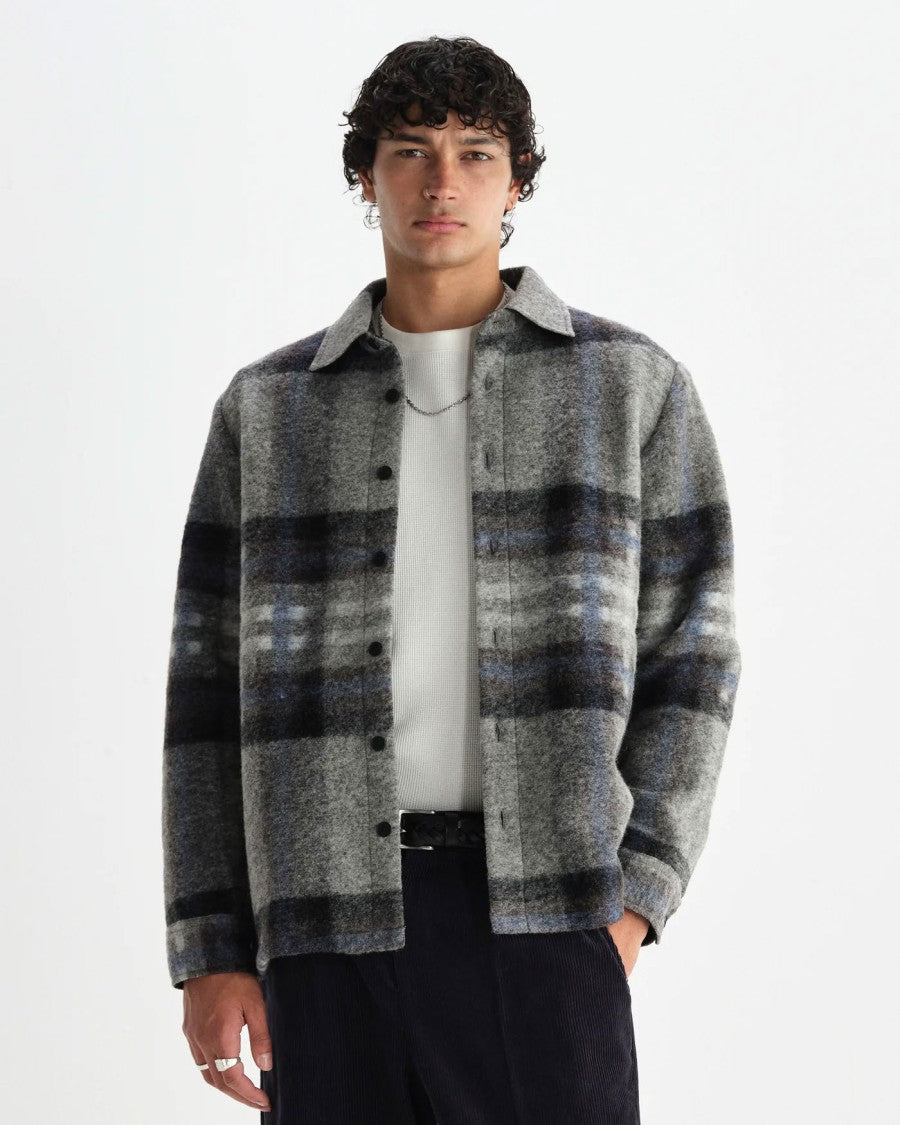 Wax London Wool Check Overshirt With Classic Collar